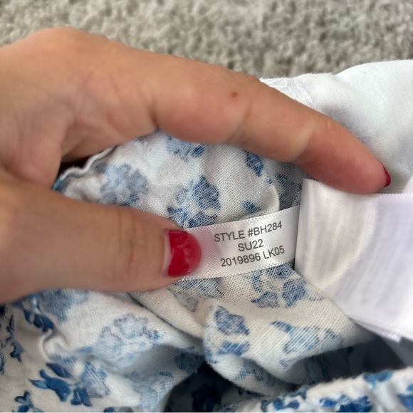 J. Crew Women's Linen Blue White Floral Elastic Waistband Pants Size 6 - Picture 6 of 8